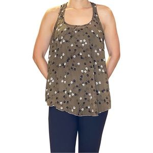 Brown Skull Pattern Sheer Racer Back Tank Top